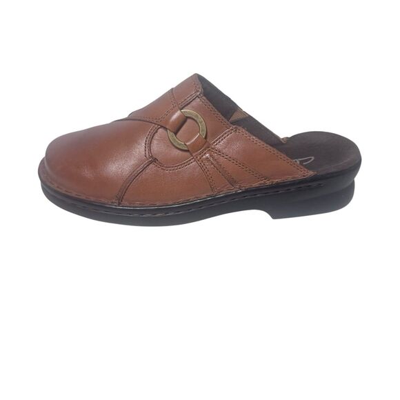 Clarks Slip-on Clogs Brown Leather Comfort Shoes Womens Size 7 Preppy Work Mules - Picture 7 of 16
